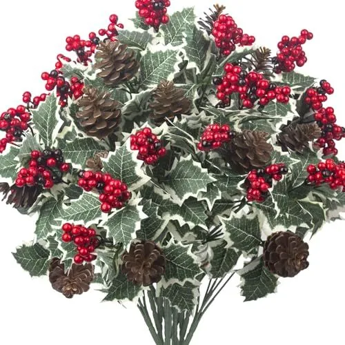 Grunyia Holly & Pine Cone Stems