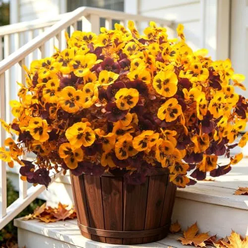 Grunyia Silk Pansies – Fall Yellow & Wine Red